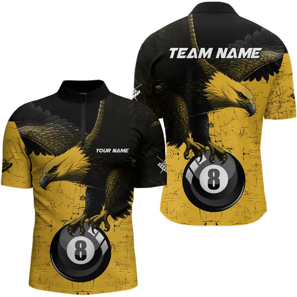 Personalized Yellow Black Eagle 8 Ball Pool Billiard Shirts For Men Custom Cool Billiard Jerseys TDM3358