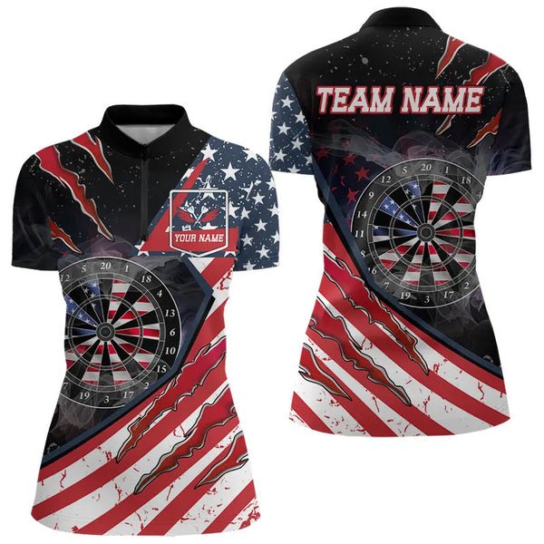 American Flag Smoke Dart Shirts For Women Custom Darts Jersey Pocket Option TDM3518