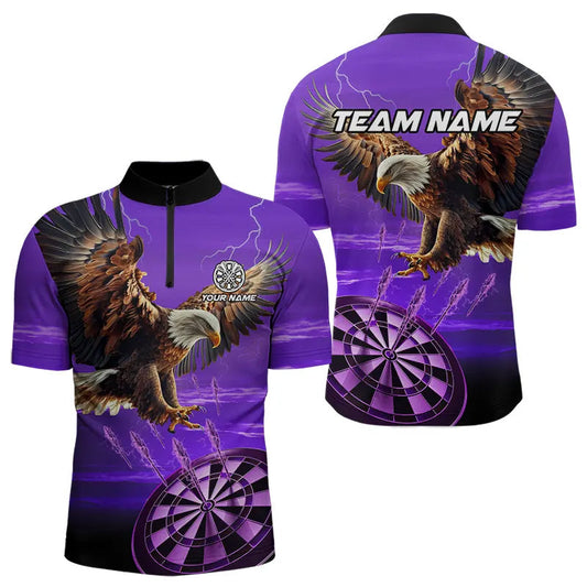 Personalized Purple Dartboard Eagle Darts Shirts For Men Custom Team Darts Jersey Polo & 1/4 Zip TDM3809