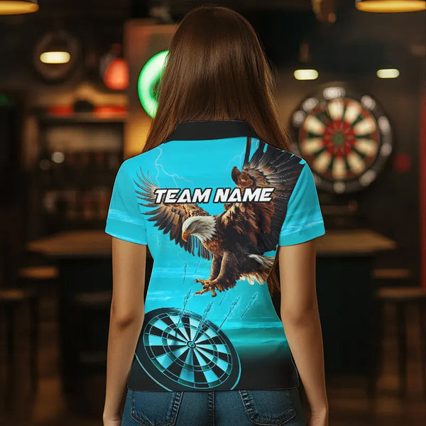 Personalized Cyan Blue Dartboard Eagle Dart Shirts For Women Custom Team Darts Jersey Polo & 1/4 Zip TDM3810