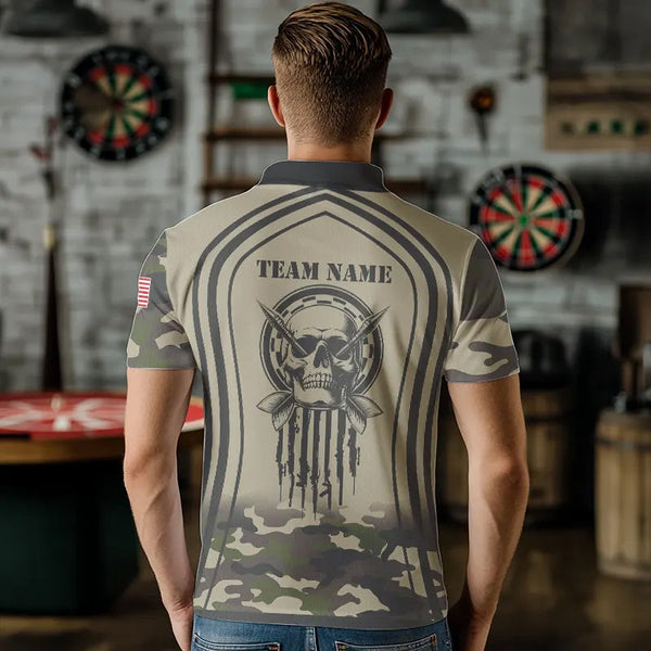 Vintage Camo Darts Polo & Quarter Zip Custom Dart Shirts For Men, Camouflage Dart Jerseys TDM3813