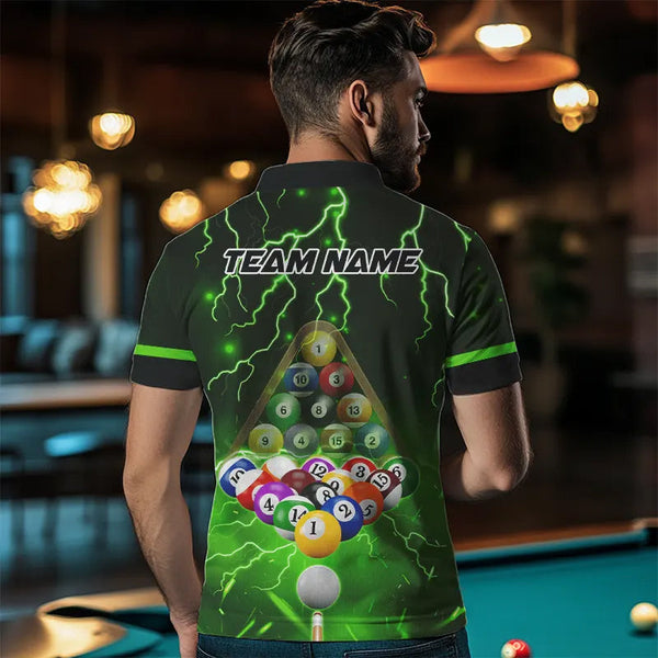 Thunder Lightning Storm Custom 3D Billiard Shirts For Men, Billiard Balls Team Jerseys |Green TDM3816