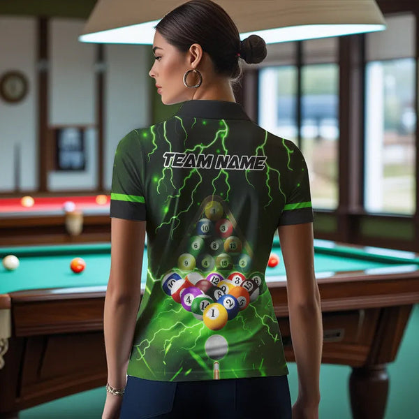 Thunder Lightning Storm Custom 3D Billiard Shirts For Women, Billiard Balls Team Jerseys |Green TDM3816