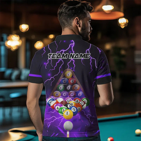 Thunder Lightning Storm Custom 3D Billiard Shirts For Men, Billiard Balls Team Jerseys |Purple TDM3817