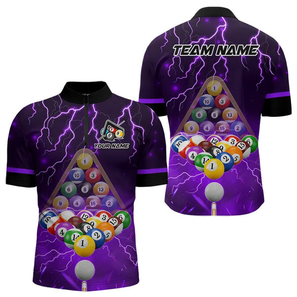 Thunder Lightning Storm Custom 3D Billiard Shirts For Men, Billiard Balls Team Jerseys |Purple TDM3817