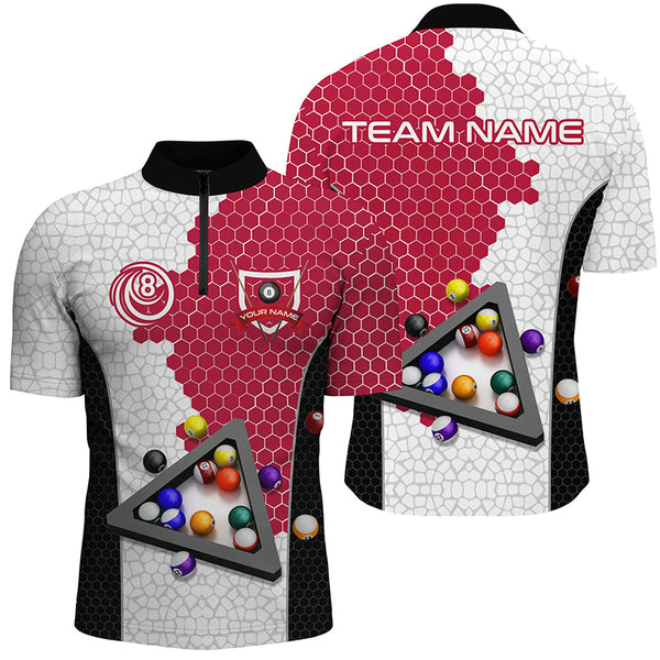 Personalized Billiards Balls Men Billiard Shirts, Custom Team Name Billiard Pool Shirts |Red TDM1554