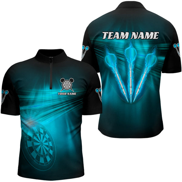 Personalized Blue Darts Flash Light Men Dart Polo & Quarter Zip Shirt, Dart Team Shirt Dart Jersey TDM3111