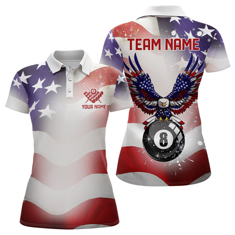 Glowing American Flag Eagle 8 Ball Pool Billiard Shirts For Women Custom Patriotic Billiard Jerseys TDM3359