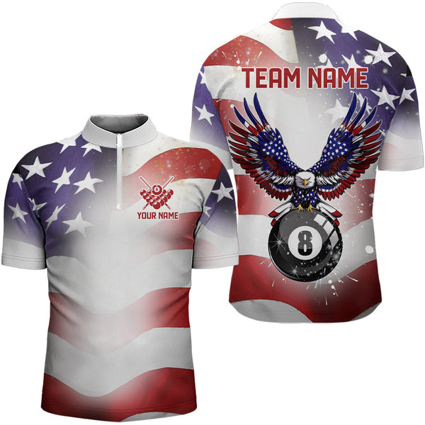 Glowing American Flag Eagle 8 Ball Pool Billiard Shirts For Men Custom Patriotic Billiard Jerseys TDM3359