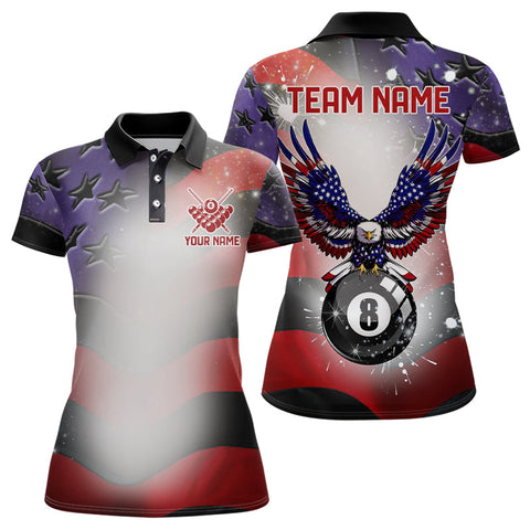 Glowing American Flag Eagle 8 Ball Pool Billiard Shirts For Women Custom Patriotic Billiard Jerseys TDM3360