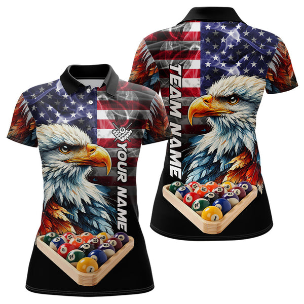Personalized Watercolor Eagle American Flag Smoke Women Billiard Shirt, 8 Ball Rack Billiard Jerseys TDM3365