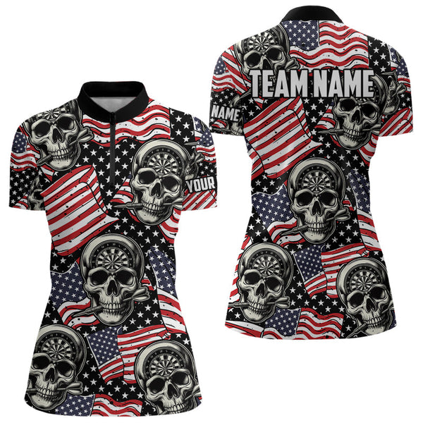 American Flag Skull Pattern Custom Dart Shirts For Women, Patriotic Cool Dart Jerseys Team Uniform TDM3126