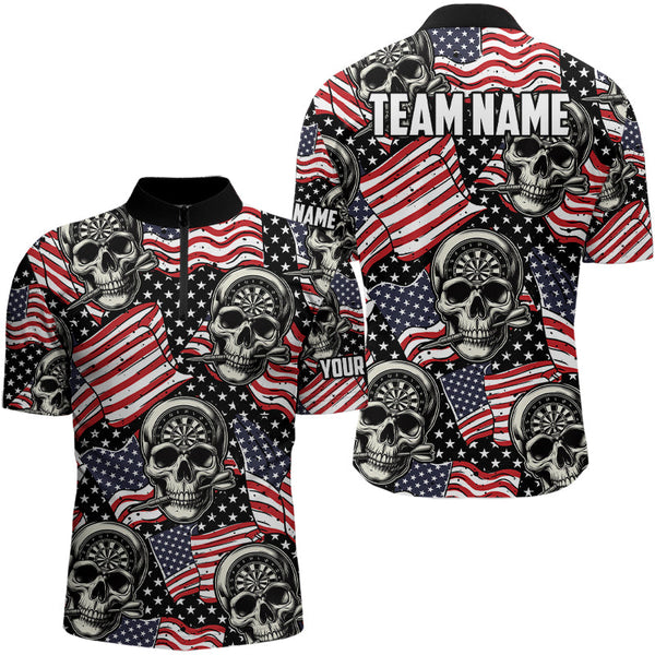 American Flag Skull Pattern Custom Dart Shirts For Men, Patriotic Cool Dart Jerseys Team Uniform TDM3126