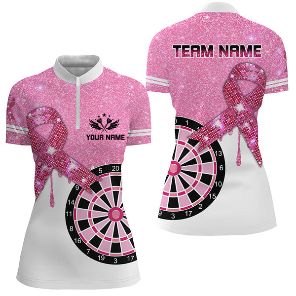 Pink Glitter Ribbon Dartboard Breast Cancer Awareness Darts Shirts For Women Custom Darts Jersey TDM1579