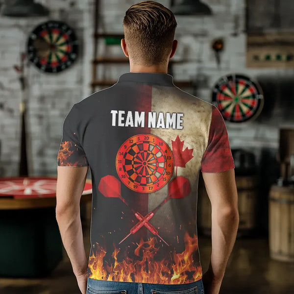 Personalized Retro Canada Flag Flame Dartboard Darts Shirts For Men, Patriotic Canadian Dart Jersey TDM3675