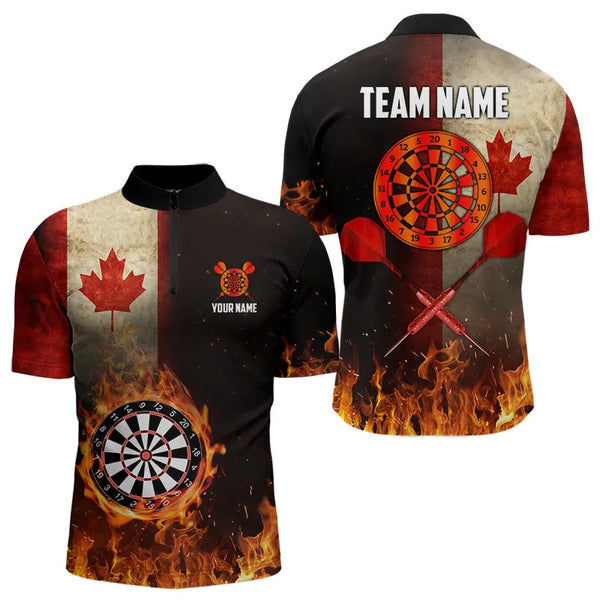 Personalized Retro Canada Flag Flame Dartboard Darts Shirts For Men, Patriotic Canadian Dart Jersey TDM3675