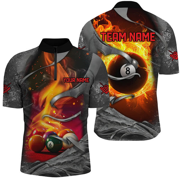 Dark Grey 8 Ball Pool Fire Flame 3D Printed Men Billiard Shirts Custom Billiard Balls Team Jerseys TDM1956
