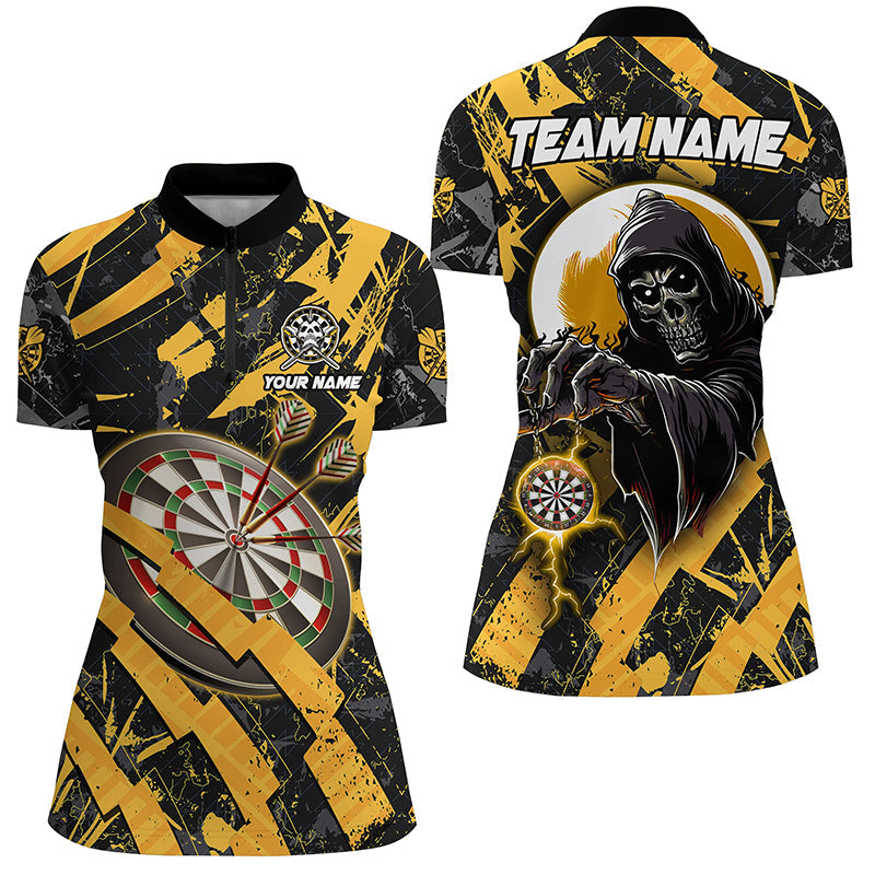 Personalized Grunge Yellow Dartboard Skeleton Darts Shirts For Women Custom Cool Darts Team Jerseys TDM1960