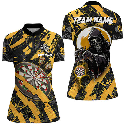 Personalized Grunge Yellow Dartboard Skeleton Darts Shirts For Women Custom Cool Darts Team Jerseys TDM1960