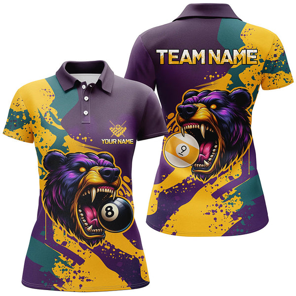 Funny Bear 8 Ball & 9 Ball Pool Custom Women Billiard Shirts, Grunge Colorful Billiard Team Shirts TDM2437