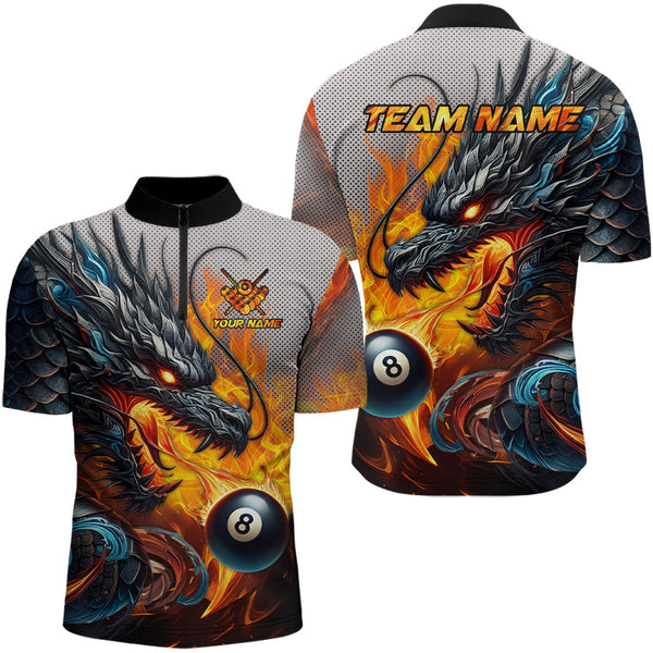 Personalized 8 Ball Pool Fire Flame Dragon Billiard Shirts For Men Team League Billiard Jerseys TDM3154