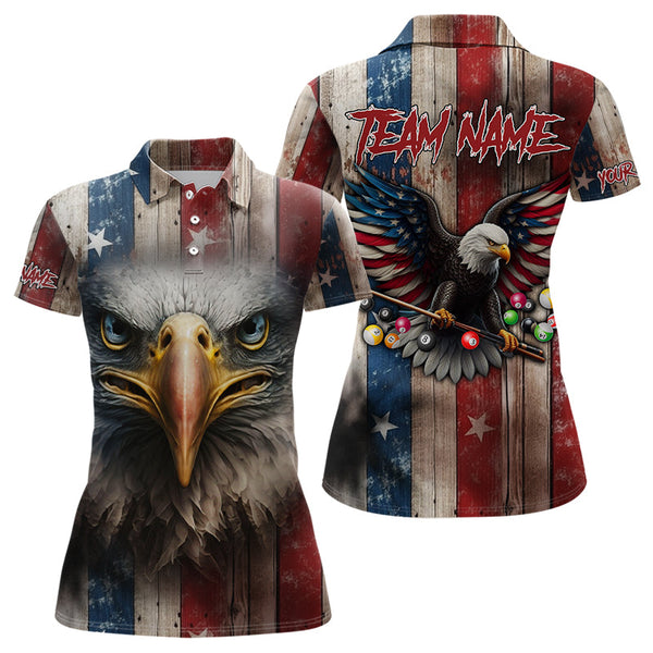 Patriotic Billiard Shirts For Women Custom Eagle American Flag Billiard Polo & Quarter Zip Jerseys TDM3167