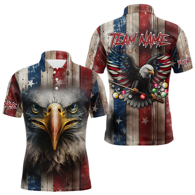 Patriotic Billiard Shirts For Men Custom Eagle American Flag Billiard Polo & Quarter Zip Jerseys TDM3167