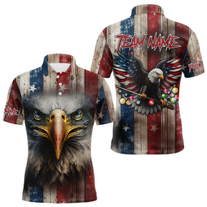 Patriotic Billiard Shirts For Men Custom Eagle American Flag Billiard Polo & Quarter Zip Jerseys TDM3167