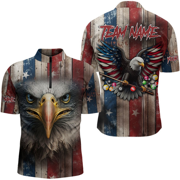 Patriotic Billiard Shirts For Men Custom Eagle American Flag Billiard Polo & Quarter Zip Jerseys TDM3167