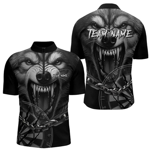 Personalized Snarling Wolf Darts Polo & Quarter Zip Custom Dart Shirts For Men Cool Dart Jerseys TDM3374