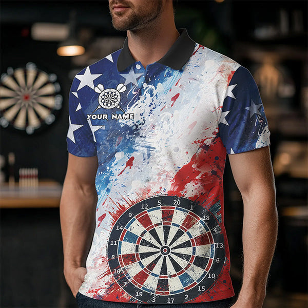 Personalized Watercolor USA Flag Darts Polo & Quarter Zip Custom Dart Shirts For Men Darts Jerseys TDM3375