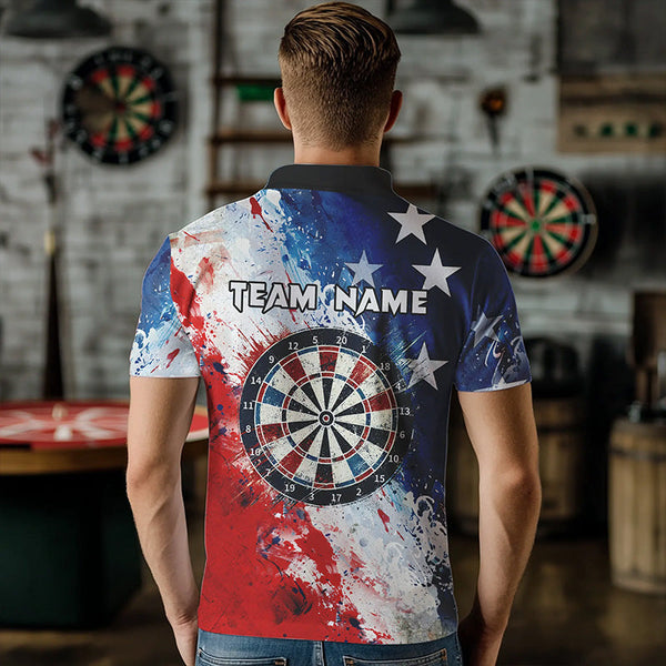 Personalized Watercolor USA Flag Darts Polo & Quarter Zip Custom Dart Shirts For Men Darts Jerseys TDM3375