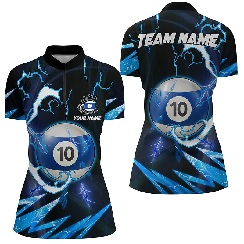 Customized Blue 10 Ball Pool Thunder Lighting Women Quarter-Zip Shirt 8 Ball Billiard Shirts TDM1056
