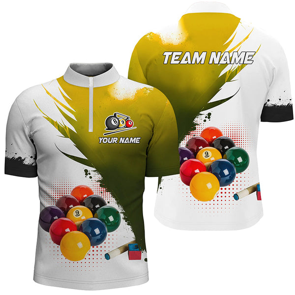 3D 9 Ball Pool Billiard Jerseys Men Polo & Quarter-Zip Shirts Custom Billiard Team Shirts |Yellow TDM2155