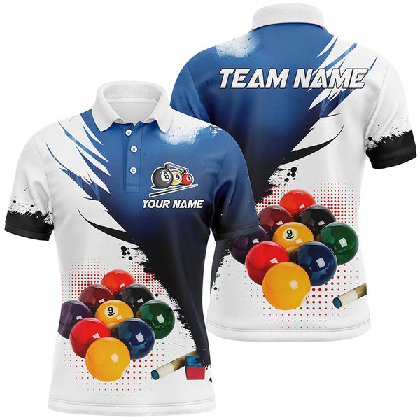 3D 9 Ball Pool Billiard Jerseys Men Polo & Quarter-Zip Shirts Custom Billiard Team Shirts |Blue TDM2157
