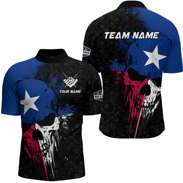 Texas Flag Grunge Skull 8 Ball Pattern Billiard Shirts For Men Custom Patriotic Billiard Jerseys TDM3205