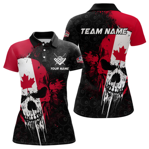 Canada Flag Grunge Skull 8 Ball Pattern Billiard Shirts For Women Custom Patriotic Billiard Jerseys TDM3207