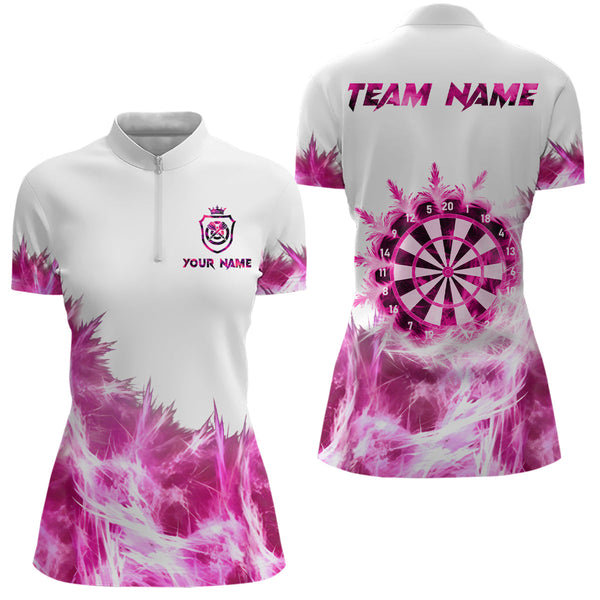 Pink Icy Light White Darts Polo & Quarter Zip Custom Dart Shirts For Women Team Darts Jerseys  TDM3683
