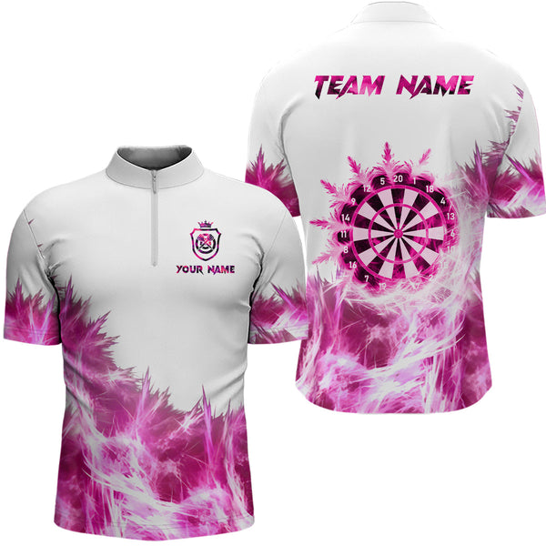 Pink Icy Light White Darts Polo & Quarter Zip Custom Dart Shirts For Men Team Darts Jerseys TDM3683