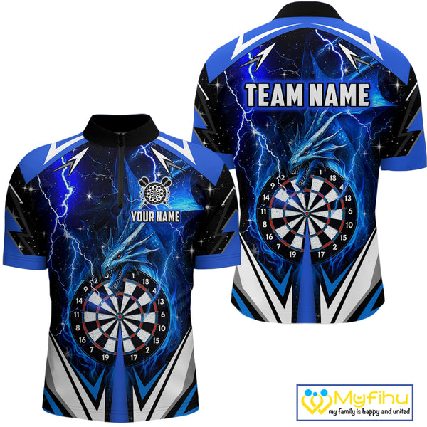 Blue Darts Jerseys Custom Thunder Lightning Dragon Dart Shirt Team Polo & Quarter Zip For Men TDM4314