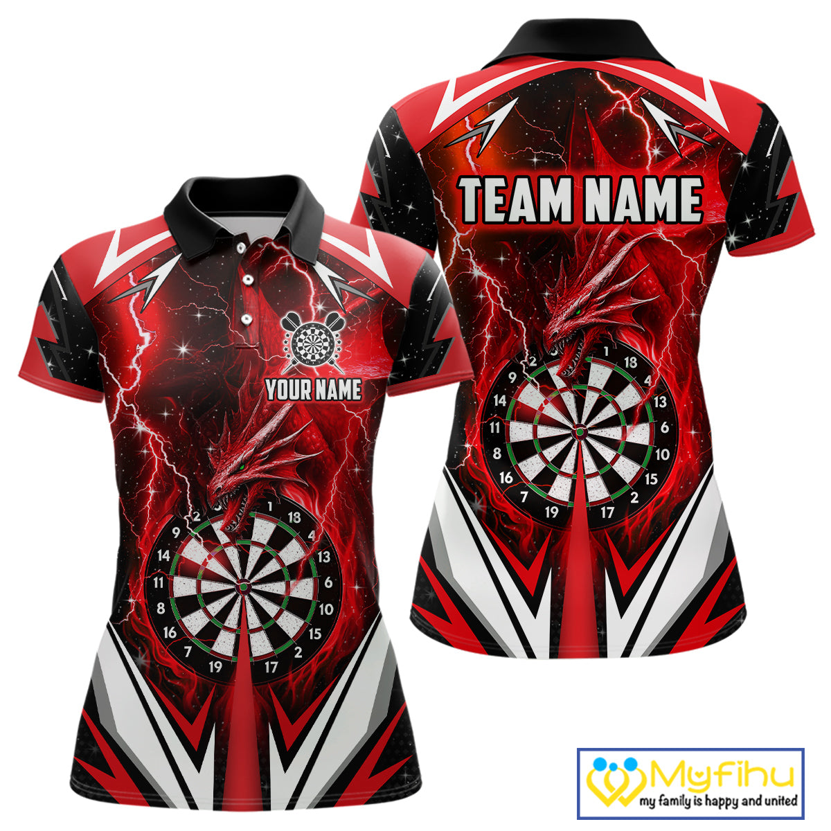 Red Darts Jerseys Custom Thunder Lightning Dragon Dart Shirt Team Polo & Quarter Zip For Women TDM4315