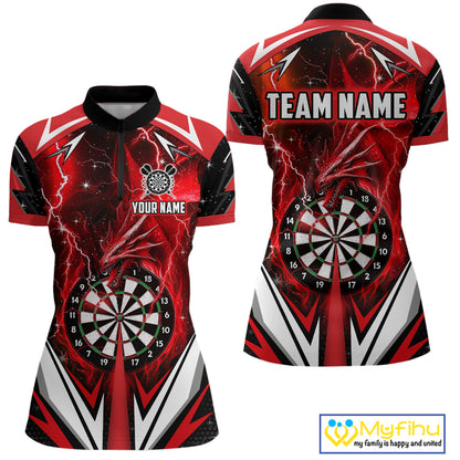 Red Darts Jerseys Custom Thunder Lightning Dragon Dart Shirt Team Polo & Quarter Zip For Women TDM4315