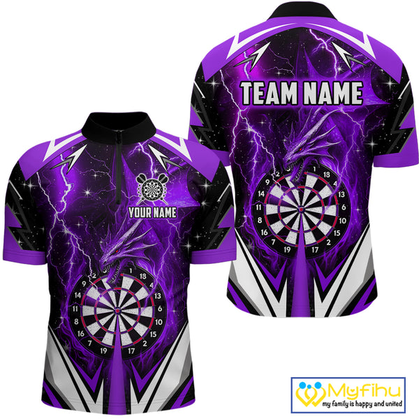 Purple Darts Jerseys Custom Thunder Lightning Dragon Dart Shirt Team Polo & Quarter Zip For Men TDM4316