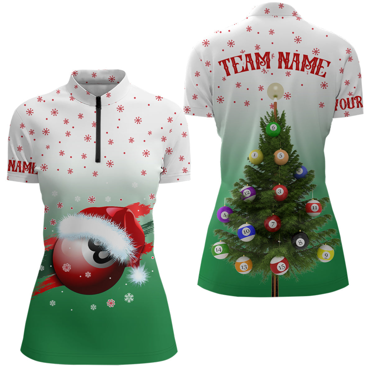 Custom Funny Christmas Tree Billiard Ball Women Polo Quarter-Zip Shirt, Christmas Shirt Idea TDM0514