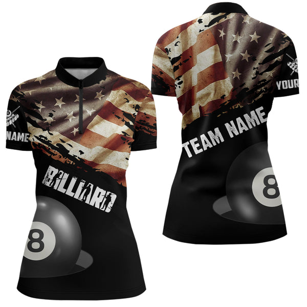 Personalized Retro American Flag 8 Ball Billiard Shirts For Women Custom Patriotic Billiard Jerseys TDM2176
