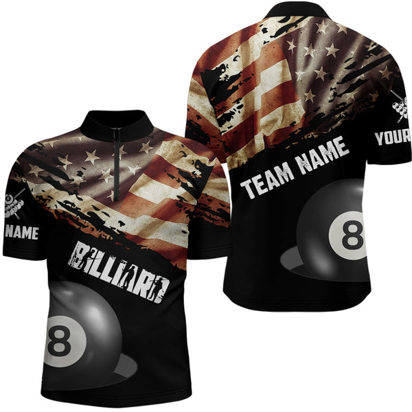 Personalized Retro American Flag 8 Ball Billiard Shirts For Men Custom Patriotic Billiard Jerseys TDM2176