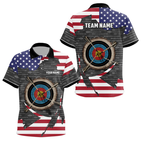 Retro Archery 3d Target Personalized US Flag Polo Shirts For Kid, Patriotic Archery Jerseys Shirts TDM0708