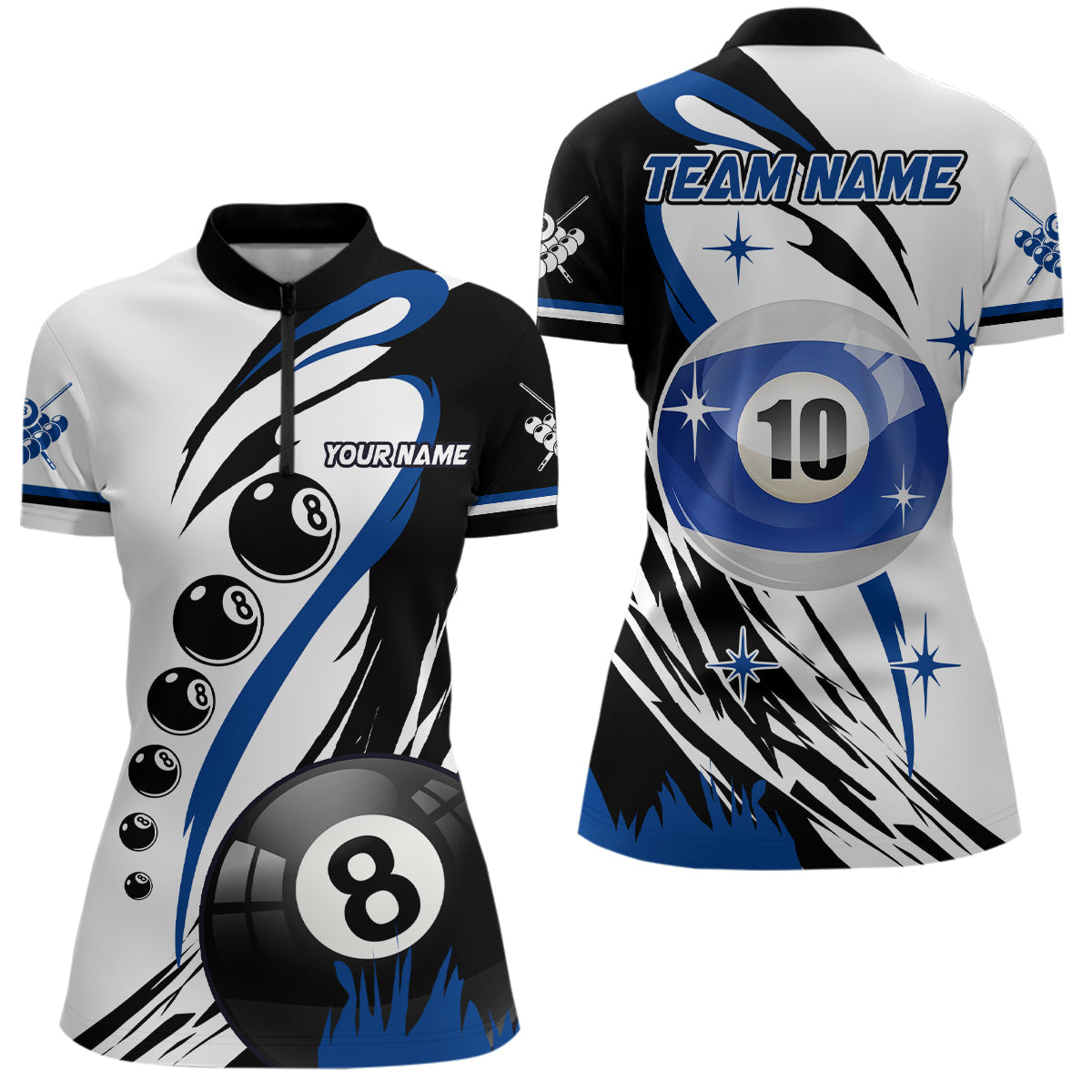 Personalized Billiard 8 Ball & 10 Ball Women Quarter-Zip Shirt Custom Billiard Attire Jersey TDM1078