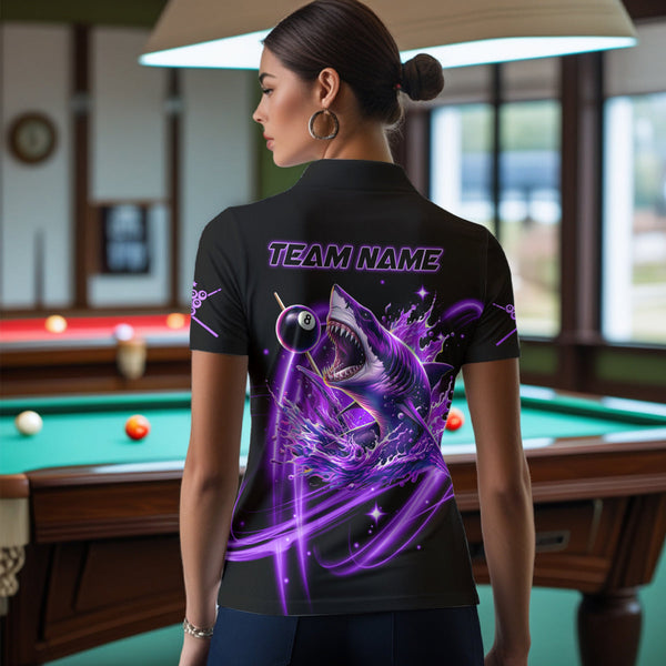 Purple 8 Ball Pool Billiard Shark Polo & Quarter Zip For Women Custom Team League Billiard Jerseys TDM3407
