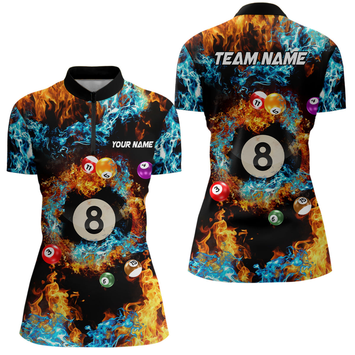 Billiard Balls In Water Fire Custom 3D Quarter-Zip Shirts For Women, 8 Ball Pool Team Shirts TDM0546